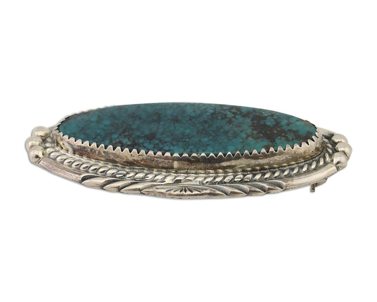 Navajo Pin Pendant 925 Silver Turquoise Hand Stamped Artist Signed D C.80's
