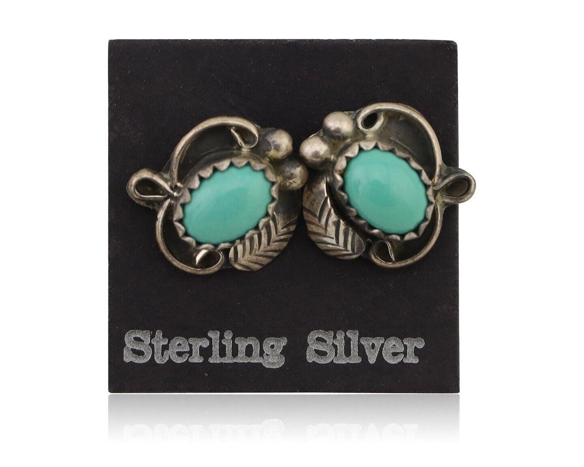 Navajo Handmade Earrings 925 Silver Natural Turquoise Native Artist C.80's