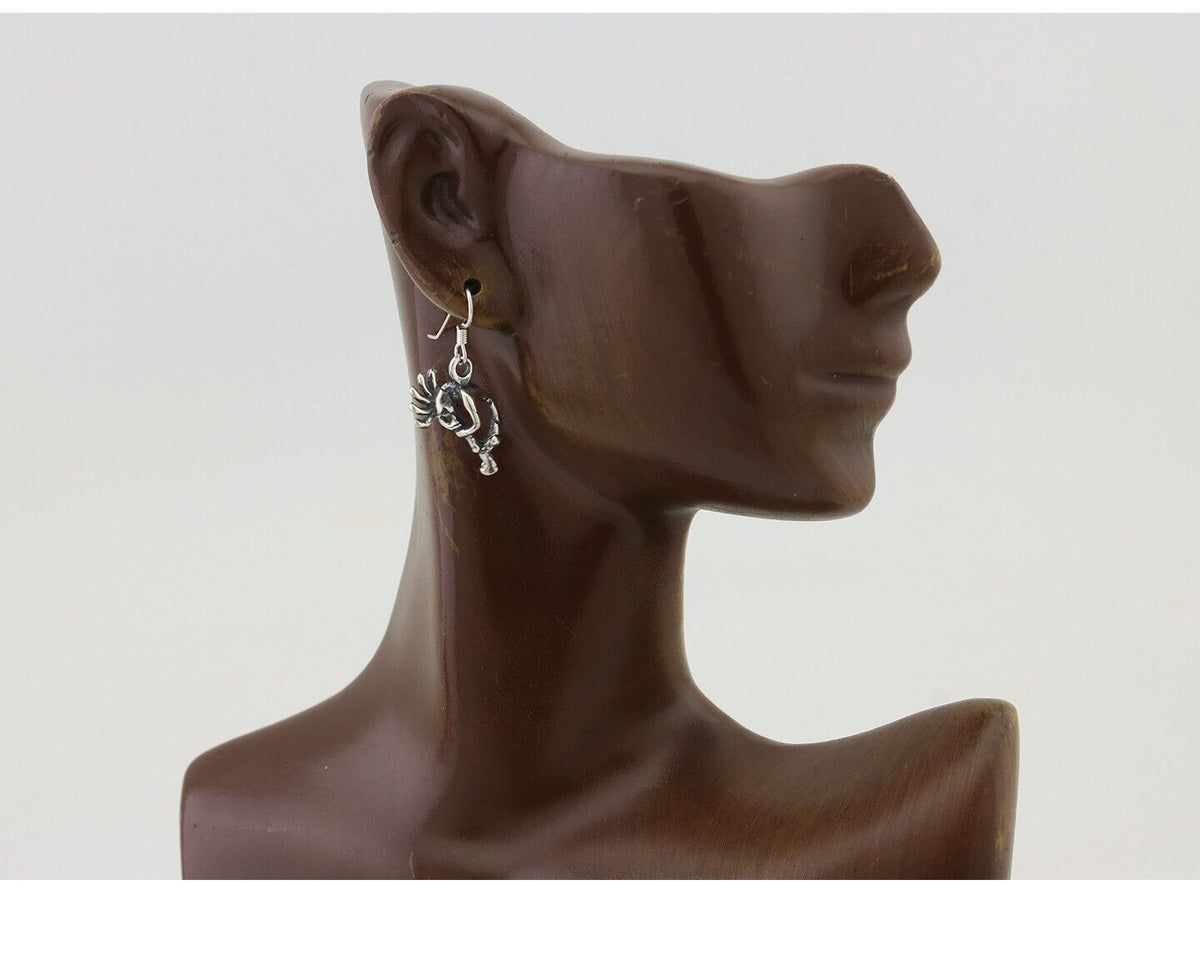 Navajo Kokopelli Dangle Earrings 925 Silver Native American Artist C.80's