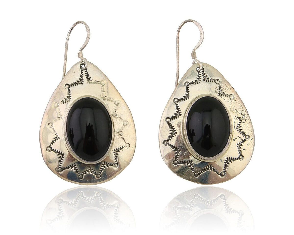 Navajo Handmade Earrings 925 Silver Onyx Artist Douglas Etsitty C.80's