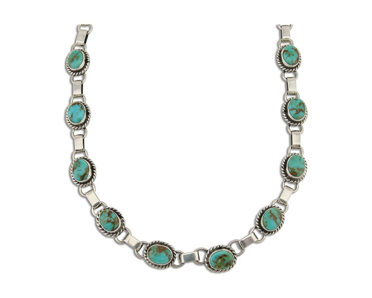 Navajo Turquoise Necklace 925 Silver Natural Blue Native American Artist C.80's