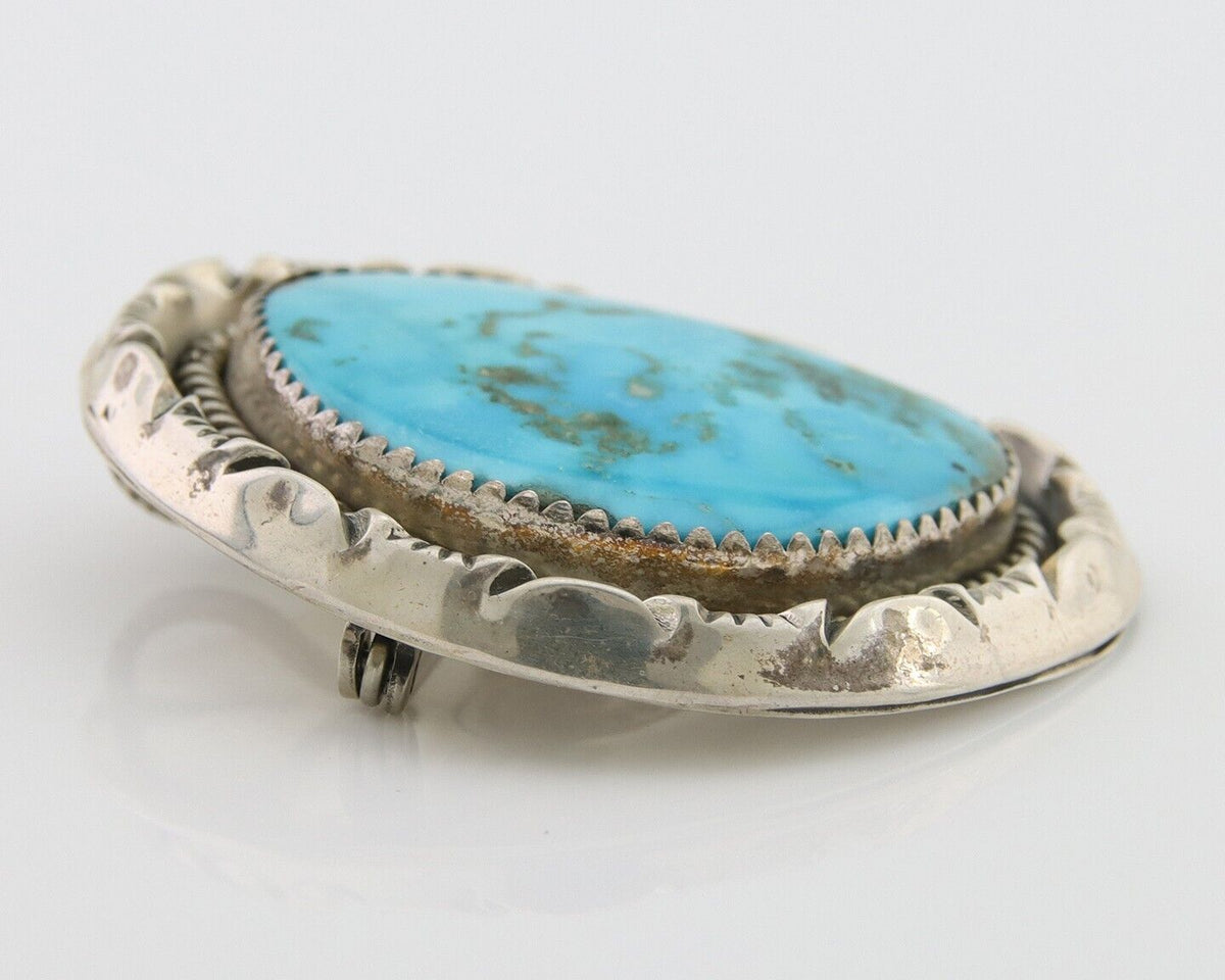 Navajo Pin 925 Silver Natural Blue Turquoise Artist Signed Hyson Craig C.80's