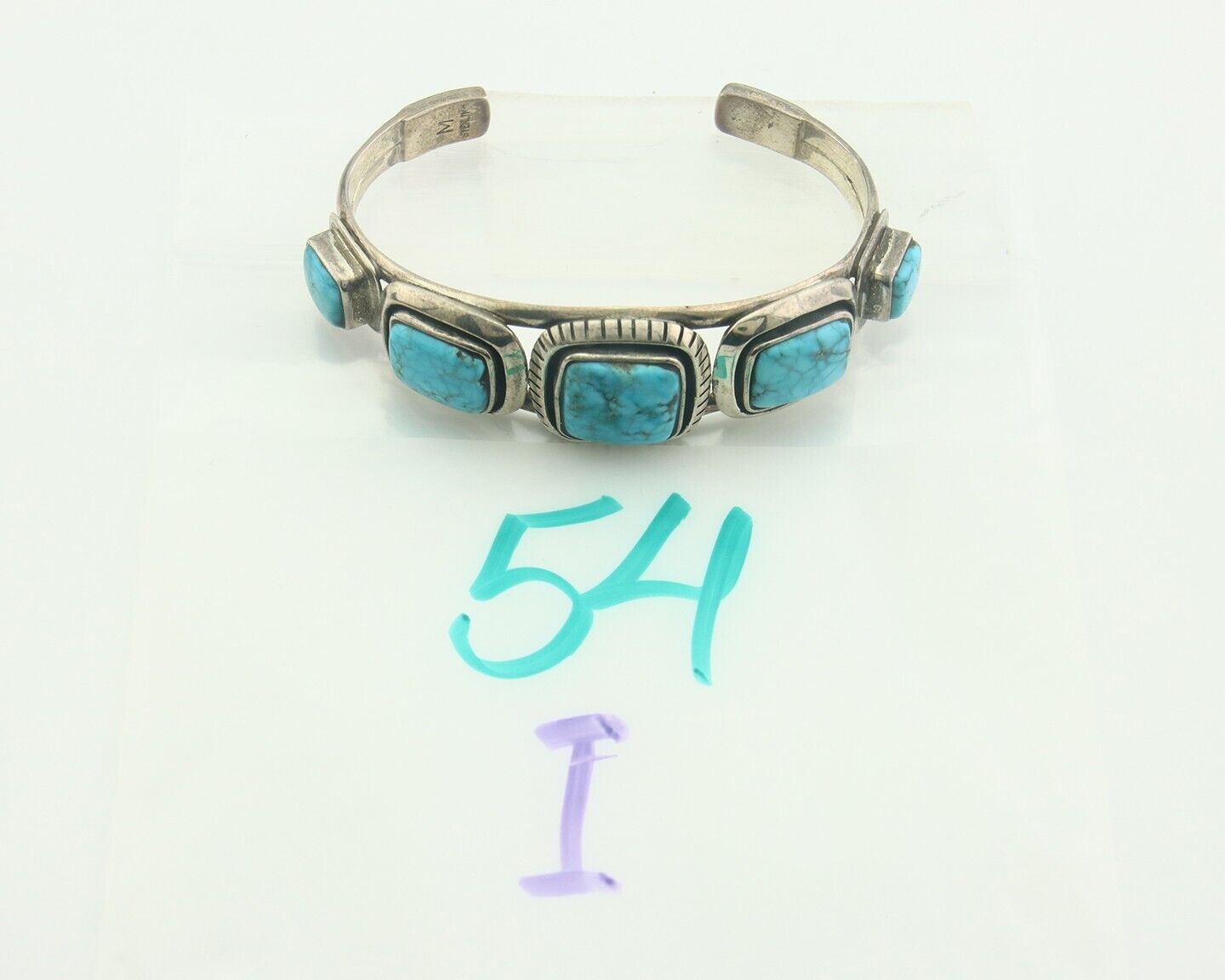 Navajo Bracelet 925 Silver Turquoise Cuff Artist Signed M C.80's
