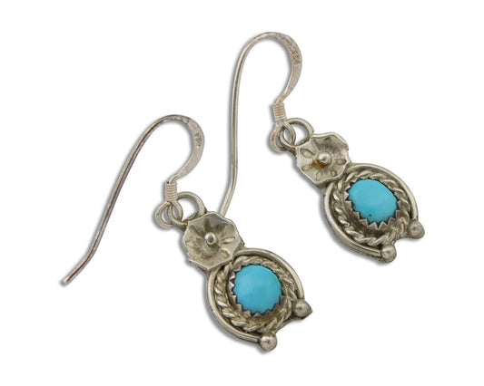 Navajo Dangle Earrings 925 Silver Natural Turquoise Artist Signed DB C.80's