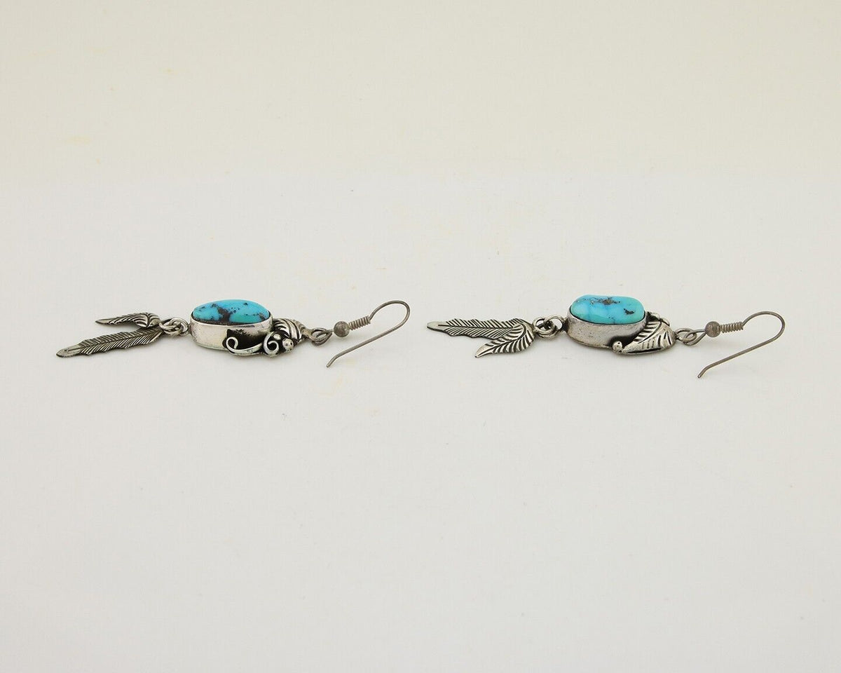 Navajo Dangle Earrings 925 Silver Blue Turquoise Native American Artist C.80's