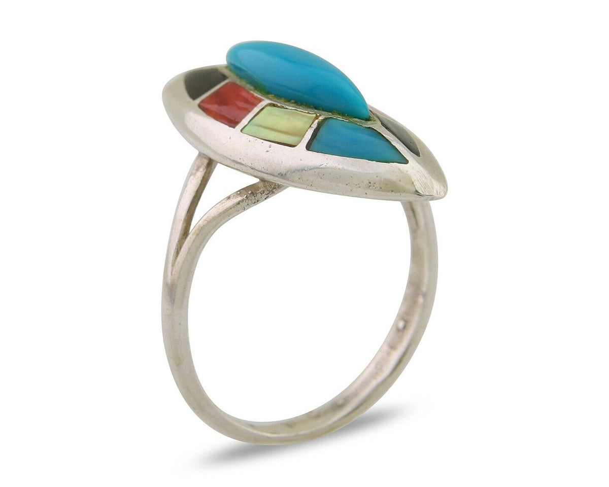 Navajo Ring 925 Silver Turquoise Shell Onyx Spiney Oyster Native Artist C.80's