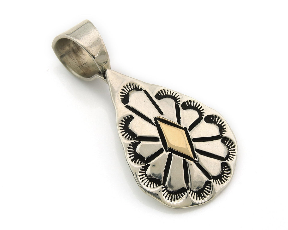 Navajo Kokopelli Pendant Sterling Silver & Gold Authentic Traditional Signed RT