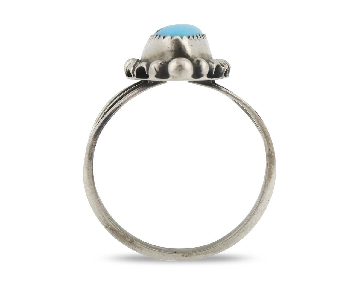 Navajo Ring .925 Silver Sleeping Beauty Turquoise Signed SkyStone Creations C80s