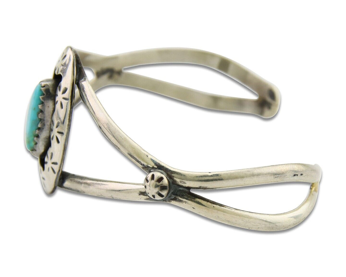 Navajo Cuff Bracelet 925 Silver Turquoise Cuff Artist Signed IJC C.80's