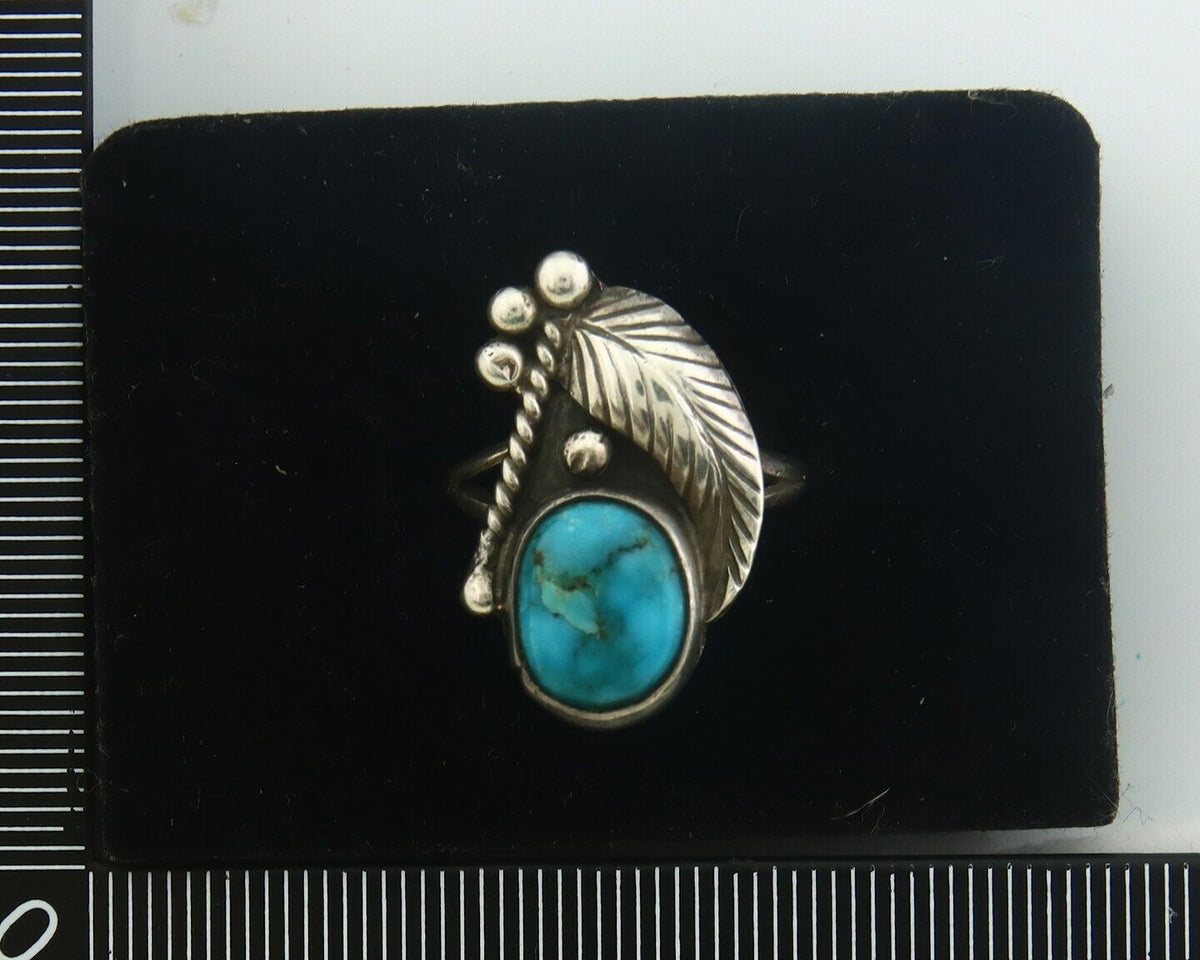 Navajo Ring 925 Sterling Turquoise Handmade Native Artist C.80's Size 6.5