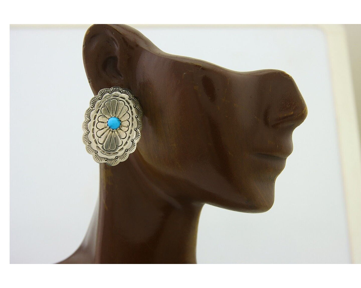 Navajo Earrings 925 Silver Natural Turquoise Artist Signed J Nelson C80s