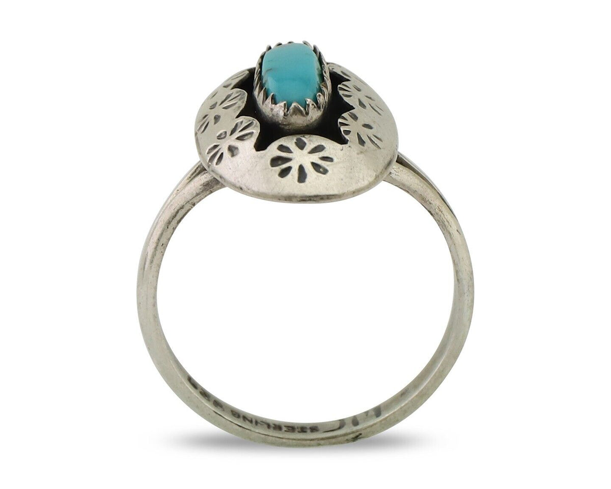 Navajo Ring 925 Silver Natural Blue Turquoise Signed IJC C.80's