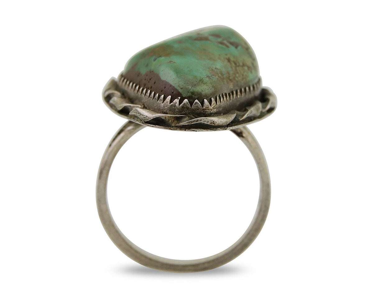 Navajo Ring 925 Sterling Silver Green Manassas Turquoise Signed AA C.80's