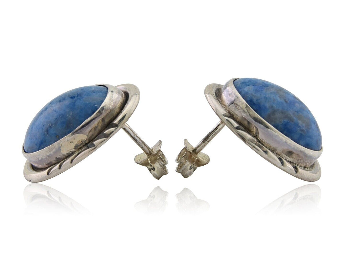 Navajo Paw Earrings 925 Silver Blue Denim Lapis Native American Artist C.80's