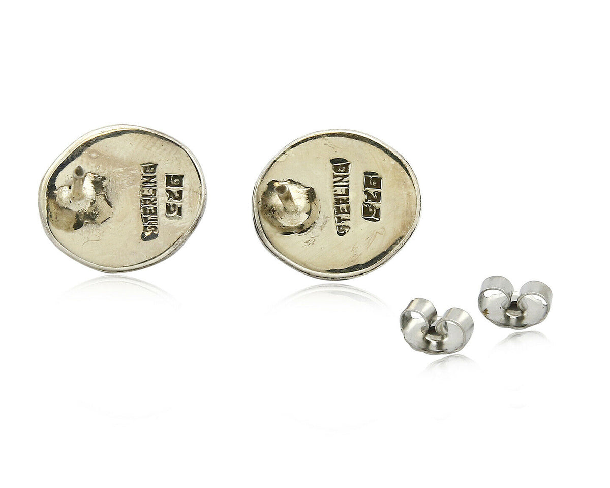 Navajo Hand Stamped Natural Mined Cornelian .925 SOLID Silver Stud Earrings