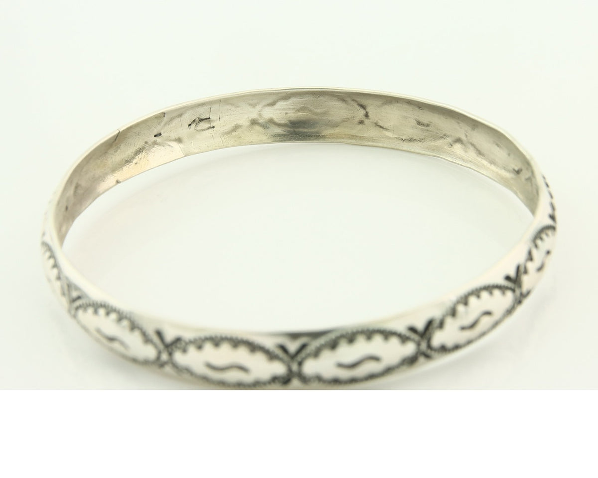 Vintage Navajo Bangle Bracelet Sterling Silver Hand Stamped Signed J