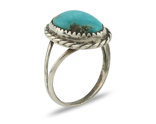 Navajo Ring 925 Silver Kingman Turquoise Native American Artist C.80's