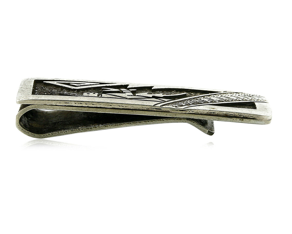 Navajo Money Clip .925 Silver & Nickle Hand Stamped Artist Richard Begay