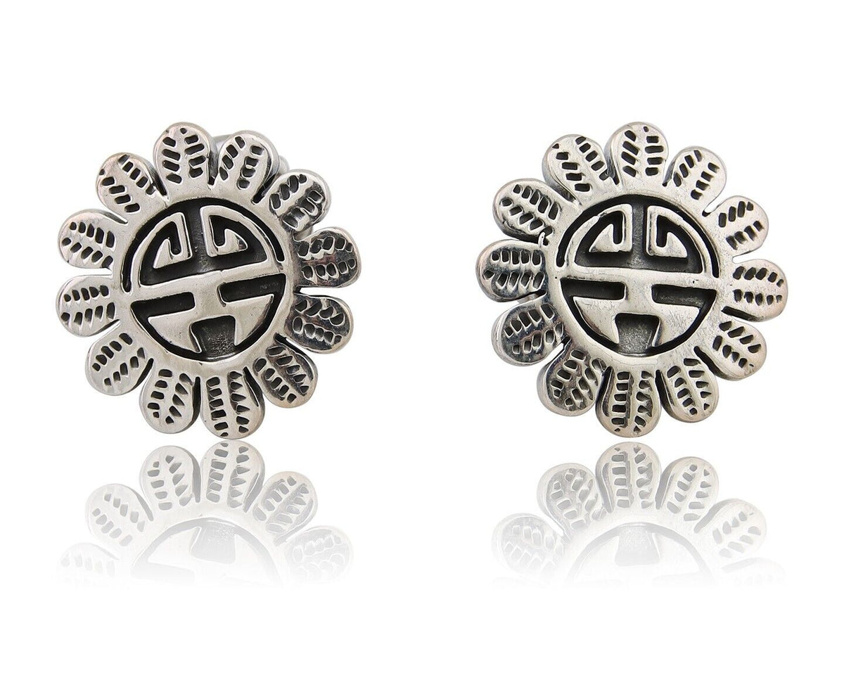 Navajo Tiwa Sun Earrings 925 Silver Native American Artist C.80's