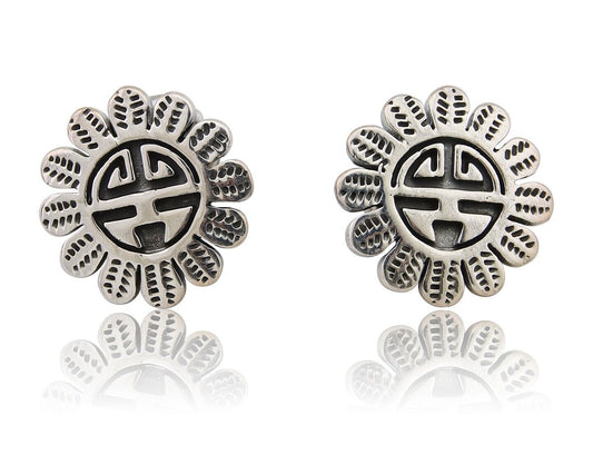 Navajo Tiwa Sun Earrings 925 Silver Native American Artist C.80's