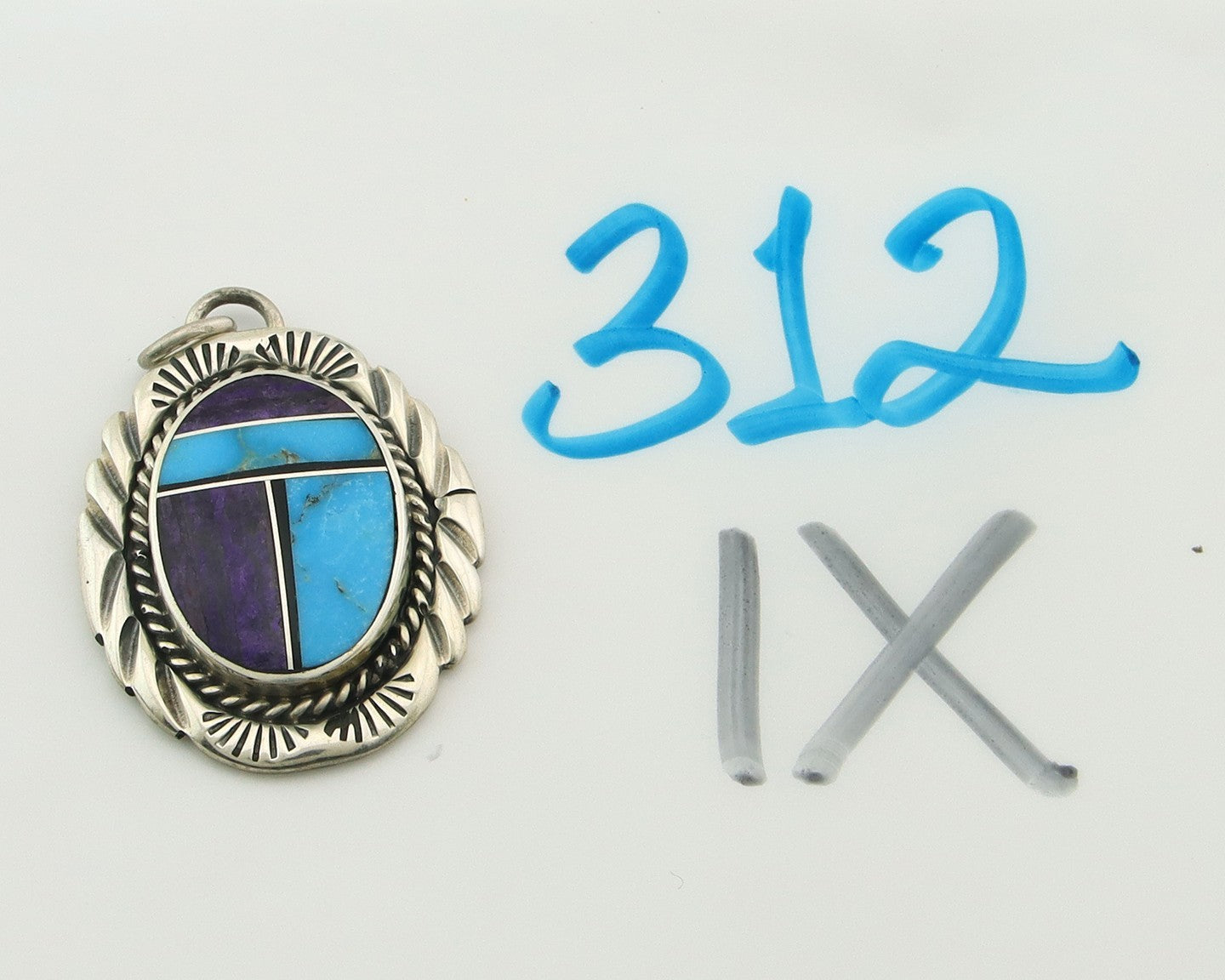 Navajo Pendant Sterling Silver Natural Gemstone Vintage Signed Bull Head
