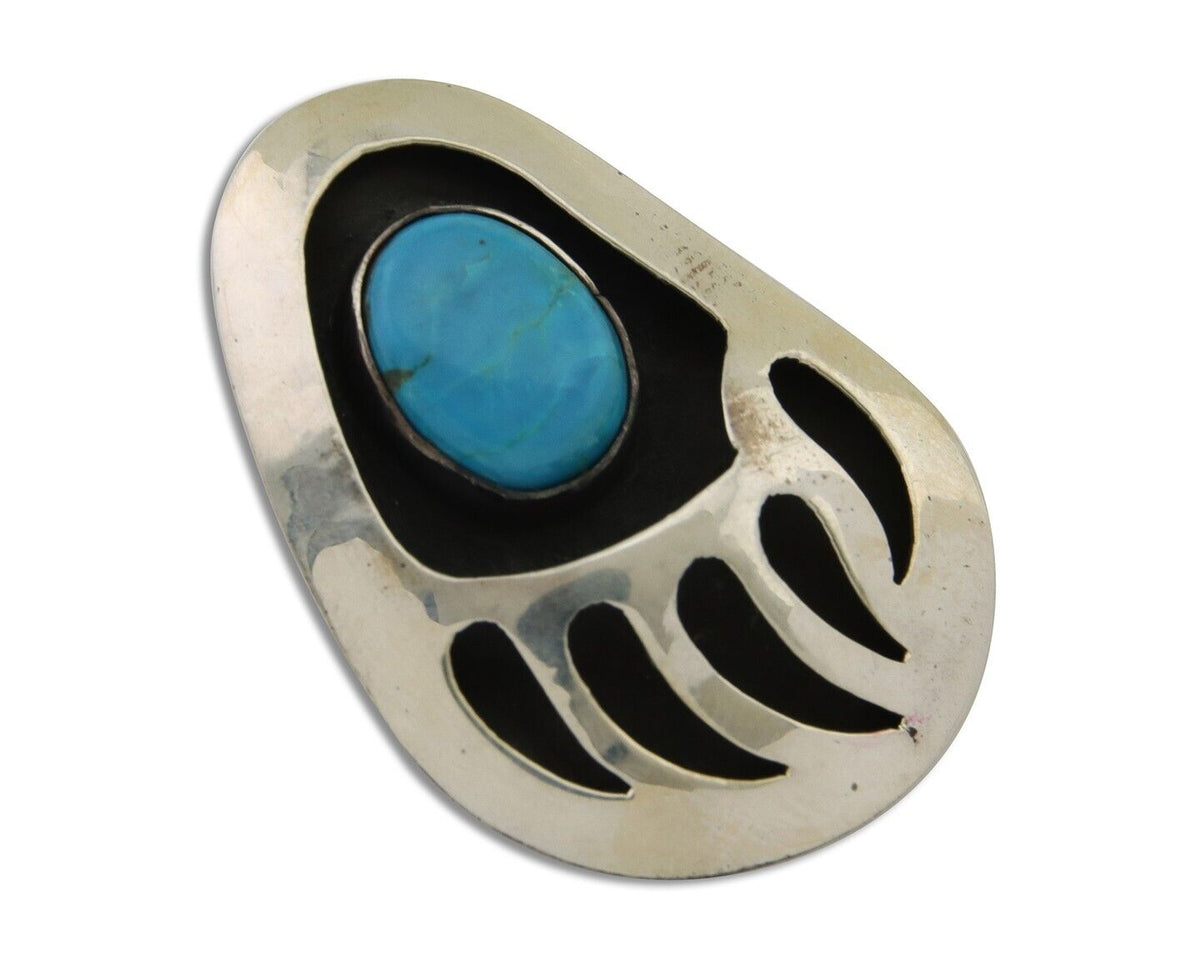 Navajo Paw Pendant 925 Silver Natural Turquoise Native American Artist C.80's