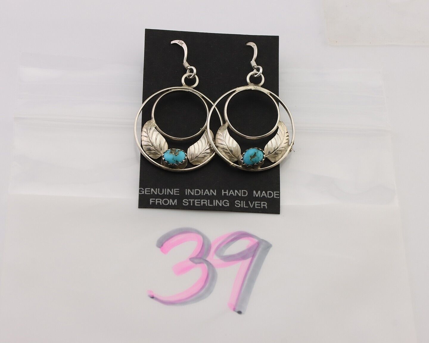 Navajo Handmade Dangle Earrings 925 Silver Blue Turquoise Native Artist C.80's