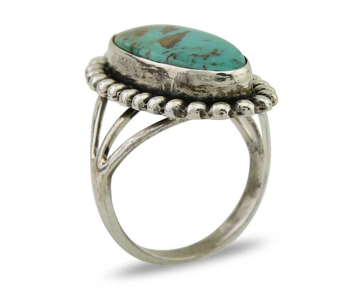 Navajo Shield Ring 925 Silver Arizona Turquoise Native Artist C.80's