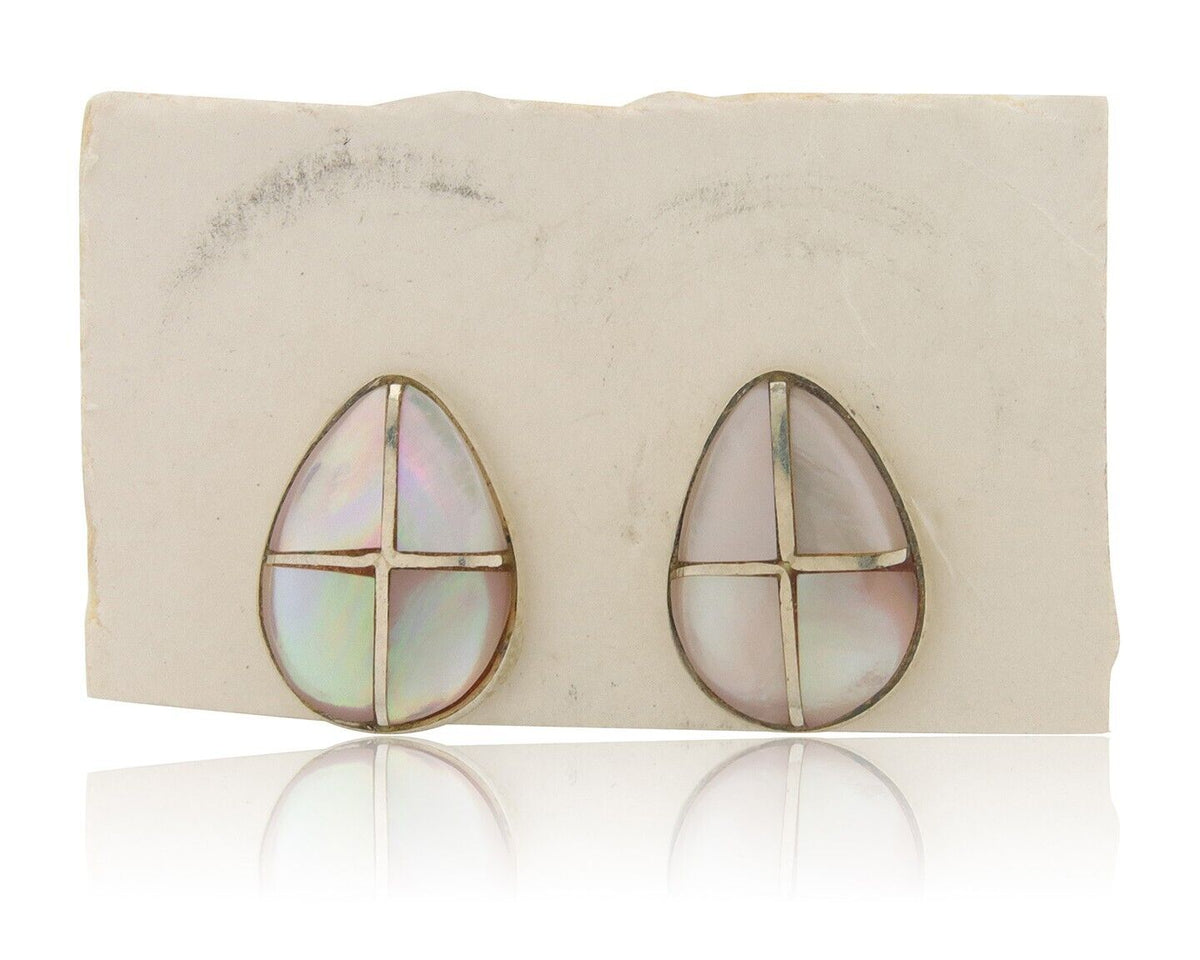 Navajo Earrings 925 Silver Pink Mussel Native American Artist C.80's