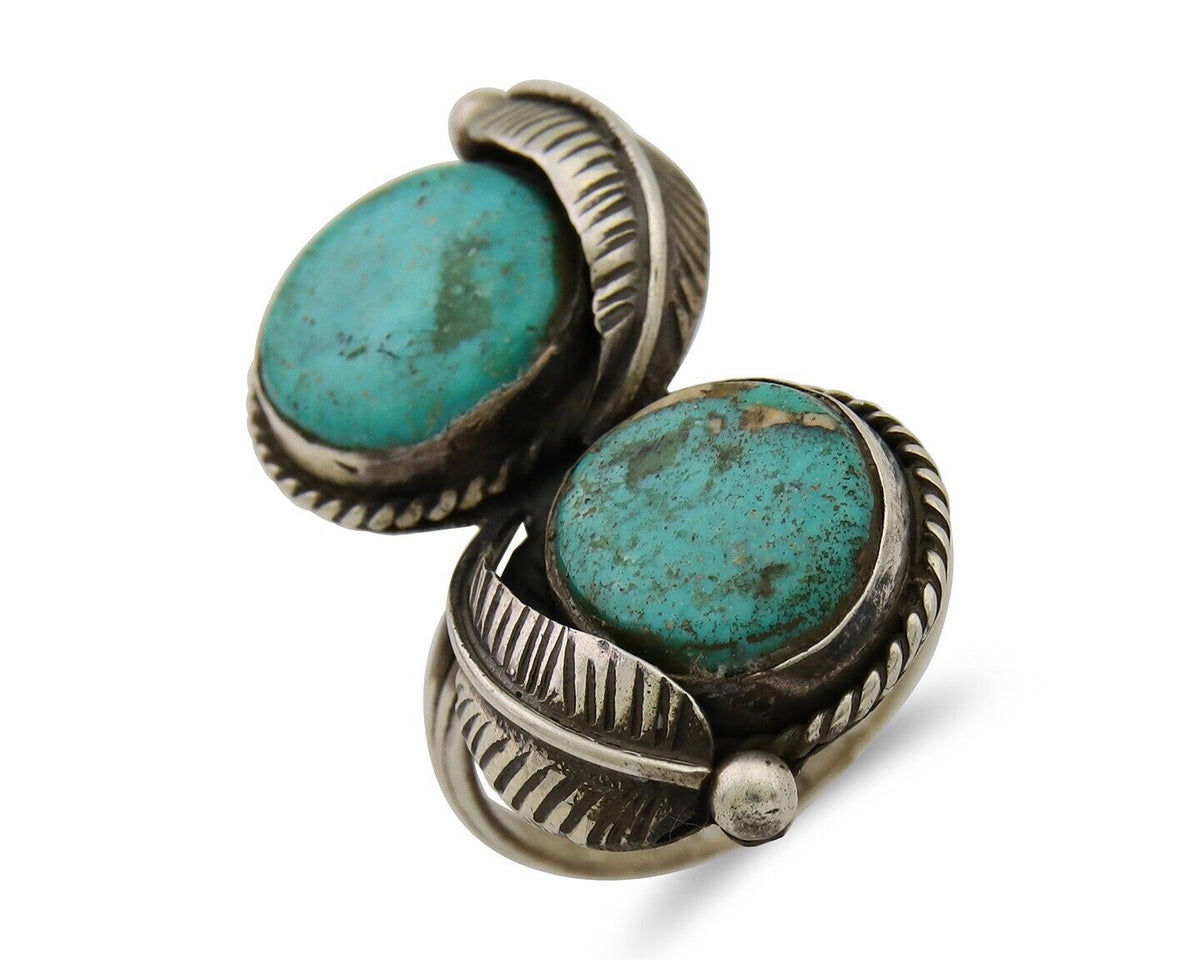 Navajo Ring 925 Sterling Silver Blue Turquoise Native American Artist C.80's
