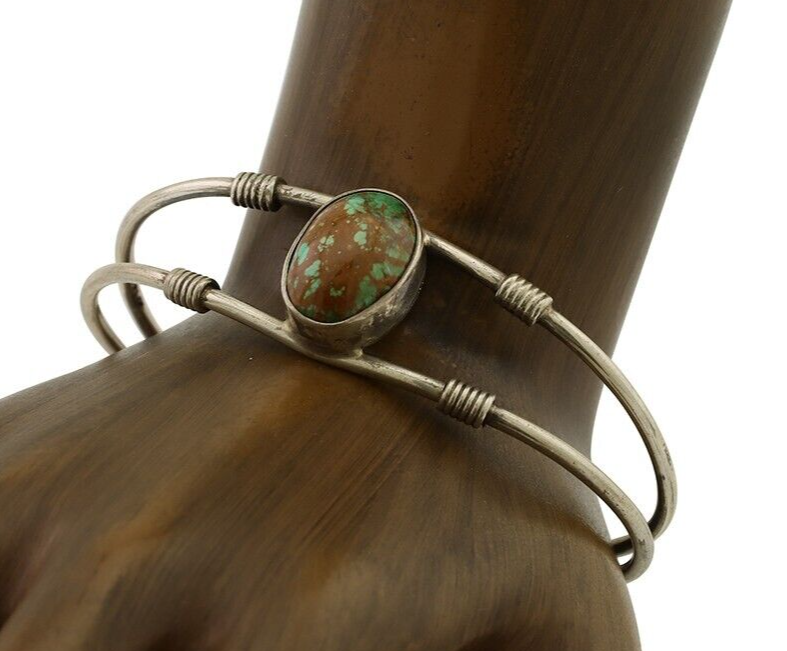 Navajo Bracelet 925 Silver Natural Green Turquoise Native American C80s