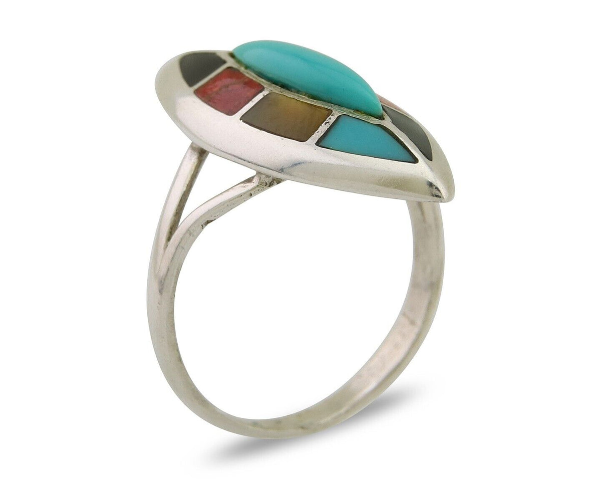 Navajo Ring 925 Silver Turquoise Shell Onyx Spiney Oyster Native Artist C80's