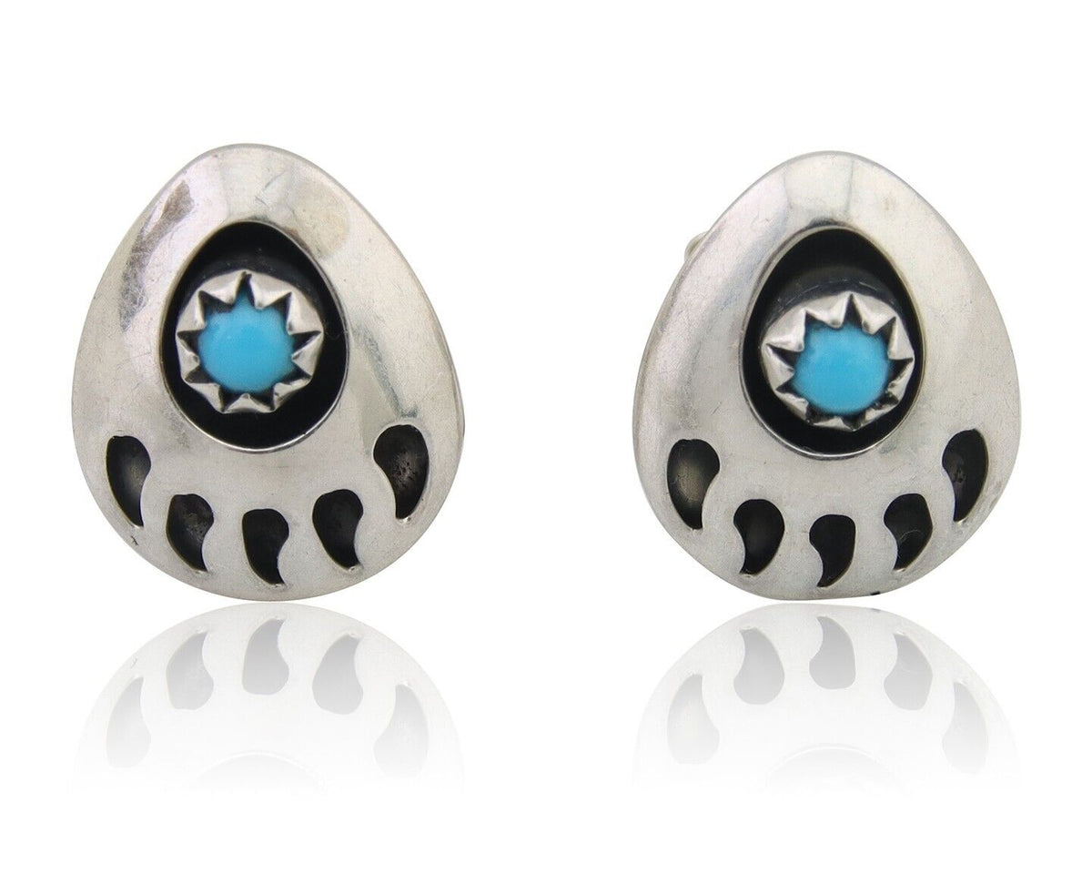 Navajo Paw Earrings 925 Silver Turquoise Native American Artist C.80's