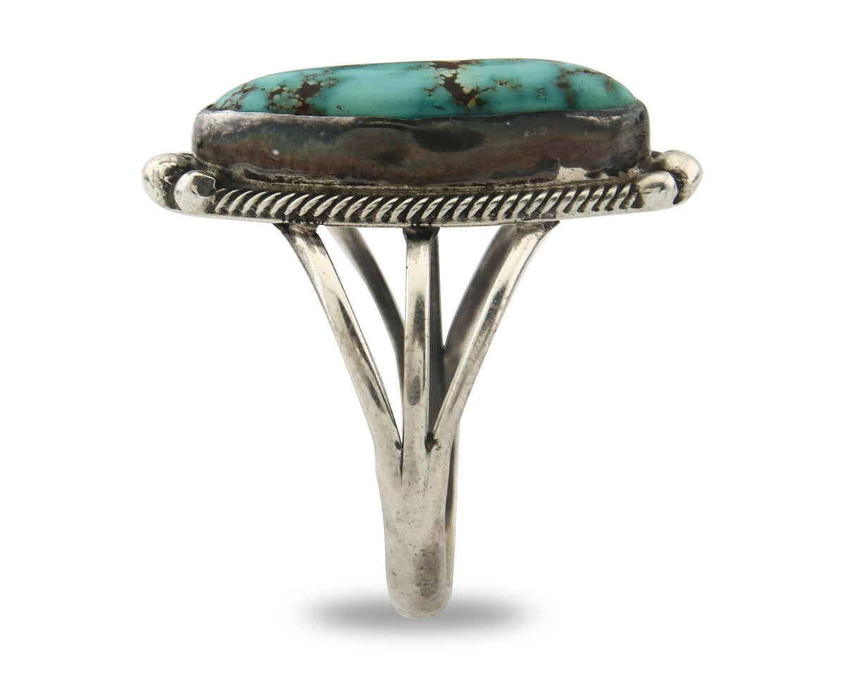 Vintage Navajo Ring 925 Sterling Silver Turquoise Signed MP Size 8.0