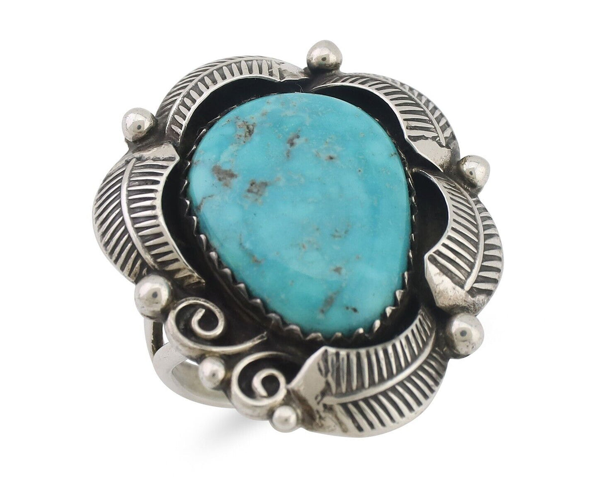 Navajo Ring 925 Silver Natural Blue Turquoise Native American Artist C.80's