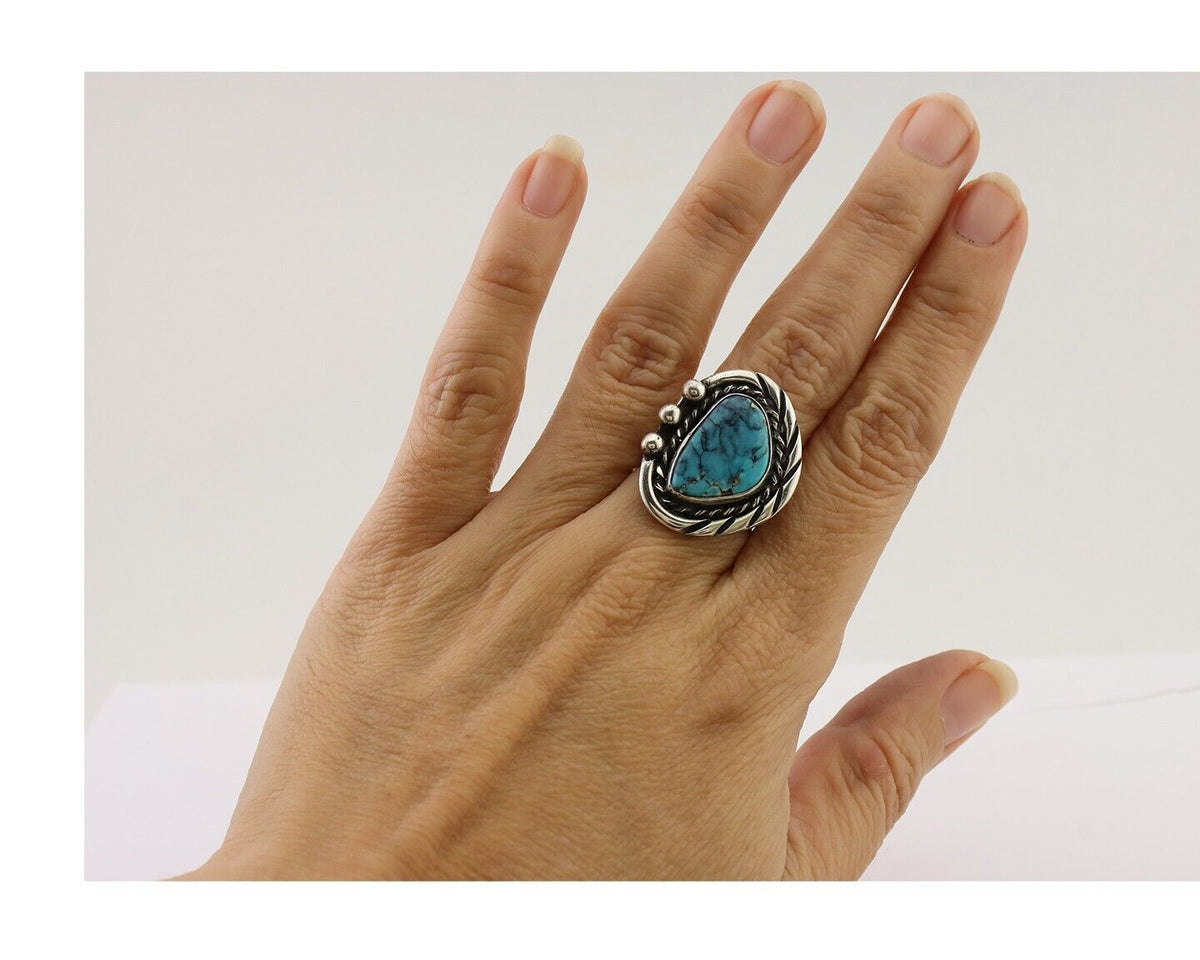 Navajo Handmade Ring 925 Silver Turquoise Native American Artist C.80's