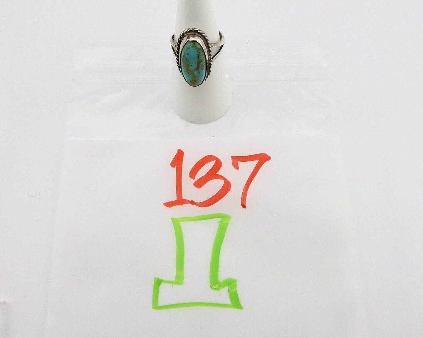 Navajo Ring 925 Silver Kingman Turquoise Native American Artist C.80's