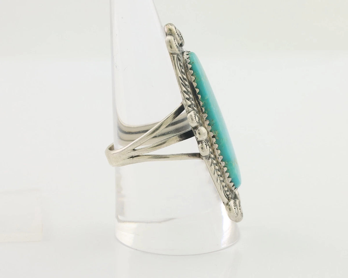 Navajo Ring 925 Silver Blue Gem Turquoise Native American Artist C.80's