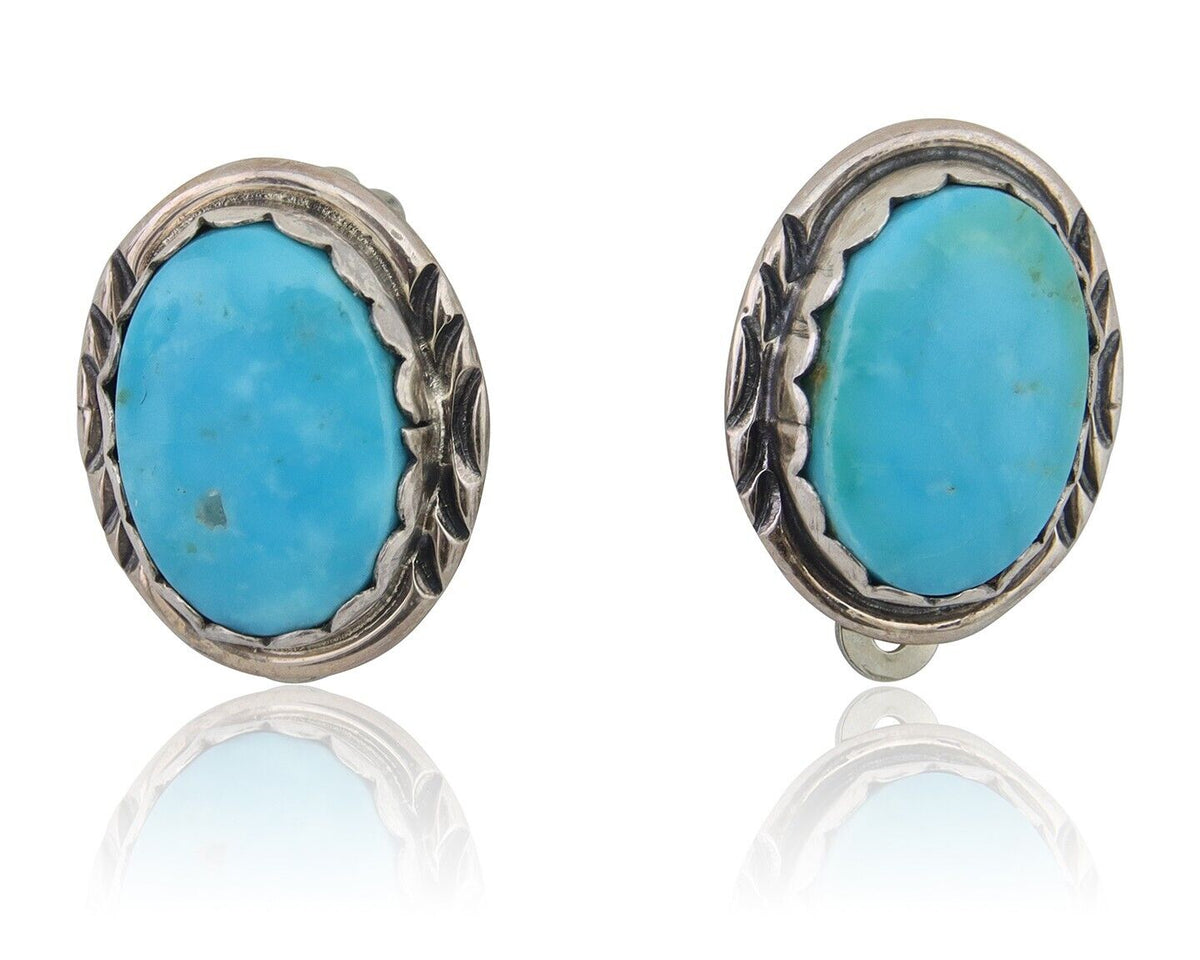 Navajo Paw Earrings 925 Silver Blue Turquoise Native American Artist C.80's