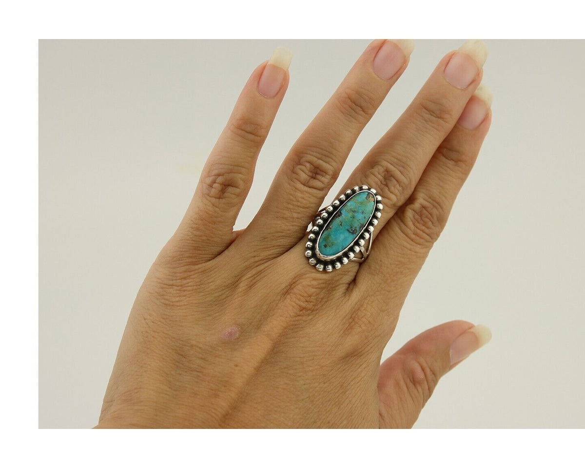 Navajo Shield Ring 925 Silver Arizona Turquoise Native Artist C.80's