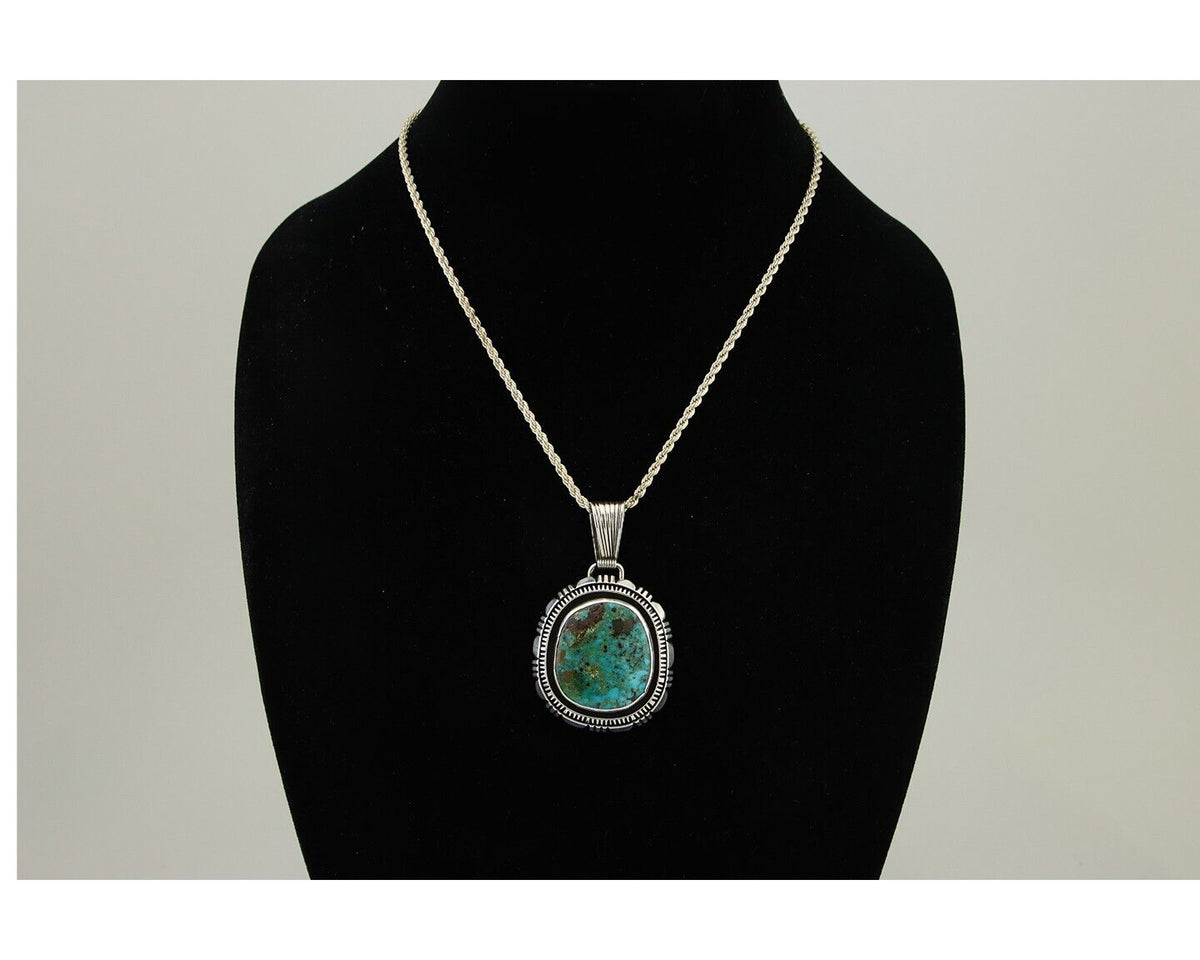 Navajo Necklace 925 Silver Natural Turquoise Artist Signed Mike Begay C.80's