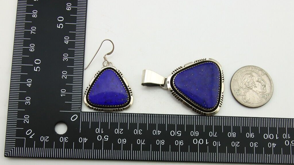 Navajo Pendant Earring Set 925 Silver Lapis Lazuli Signed William Denetdale C80s