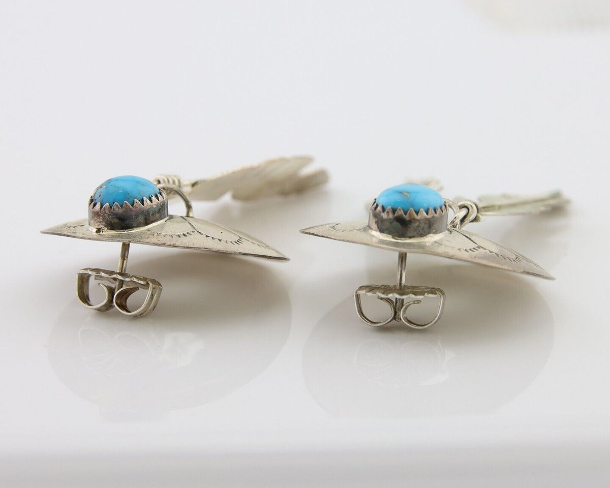 Navajo Dangle Earrings 925 Silver Natural Turquoise Native American Artist C80s