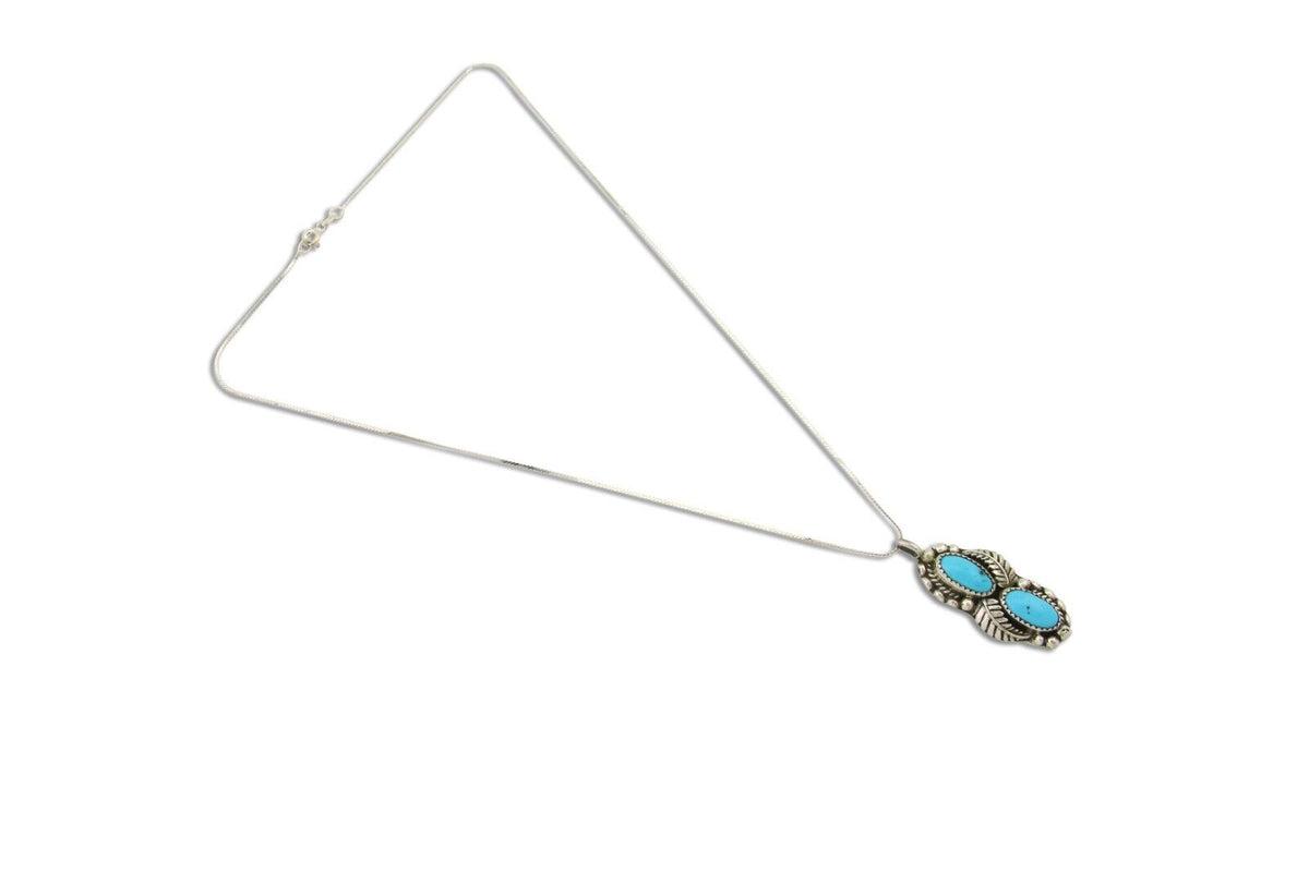 Navajo Necklace 925 Silver Natural Turquoise Artist Signed SC C.80's