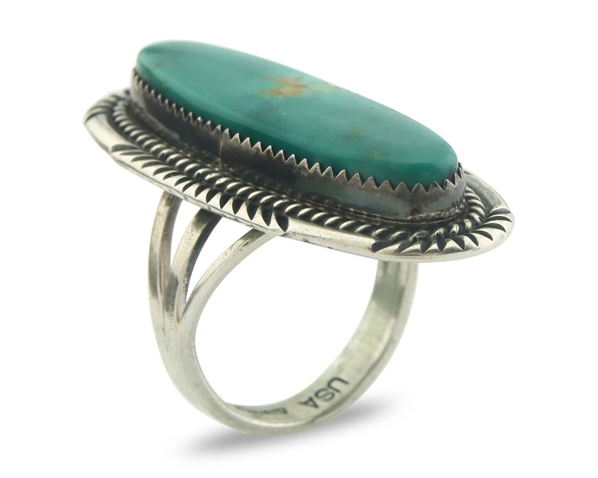 Navajo Ring 925 Sterling Turquoise Handmade Signed USA C.80's Size 9.75