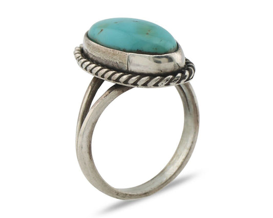 Navajo Ring .925 Silver Natural Kingman Turquoise Native American Artist C.80's
