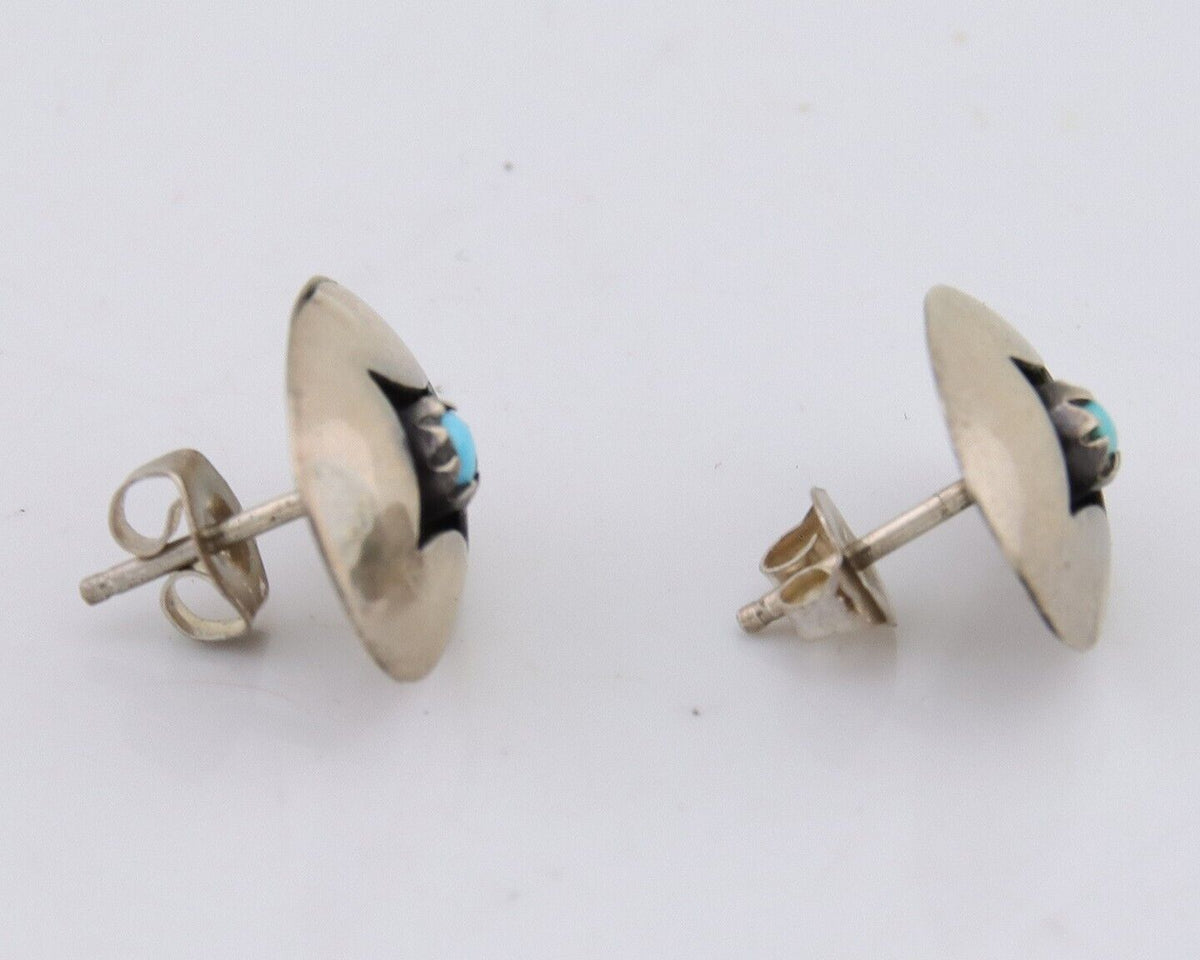 Navajo Shield Earrings 925 Silver Natural Turquoise Native American Artist C.80s