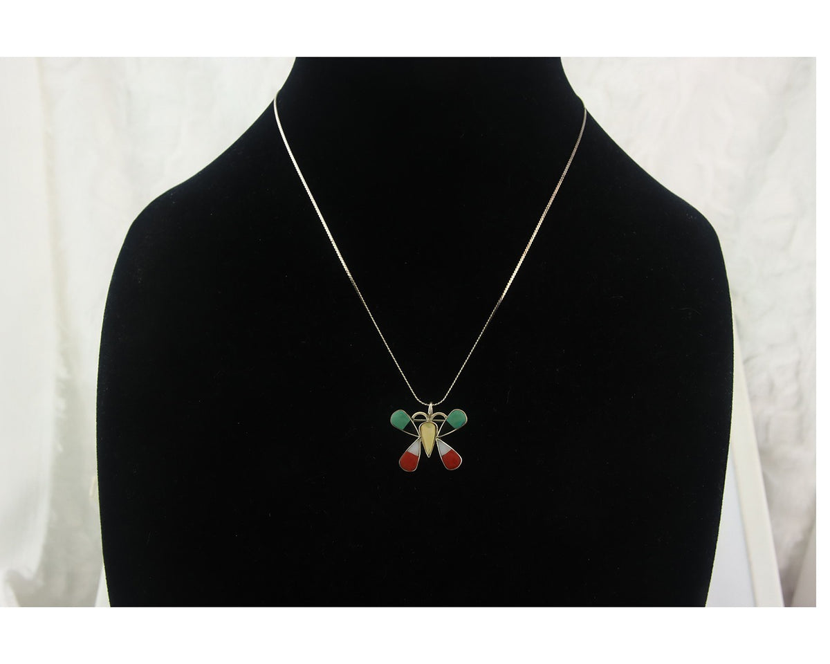 Navajo Butterfly Necklace Sterling Silver Authentic Natural Gemstone