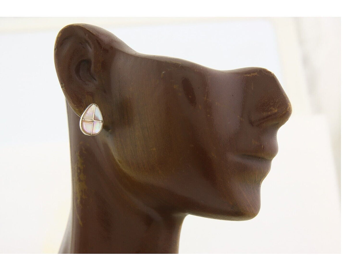 Navajo Earrings 925 Silver Pink Mussel Native American Artist C.80's
