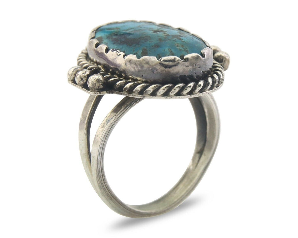 Navajo Ring 925 Sterling Turquoise Handmade Native Artist C.80's Size 7.5